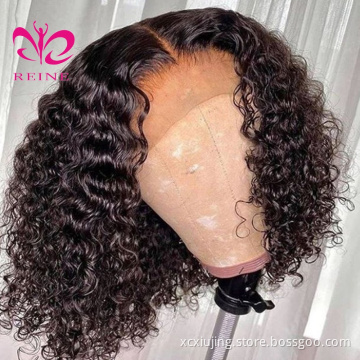 REINE  Curly Bob Lace Front Wigs For Women Kinky Curly Lace Front Wig 13*4 Lace Brazilian Curly Human Hair Wig